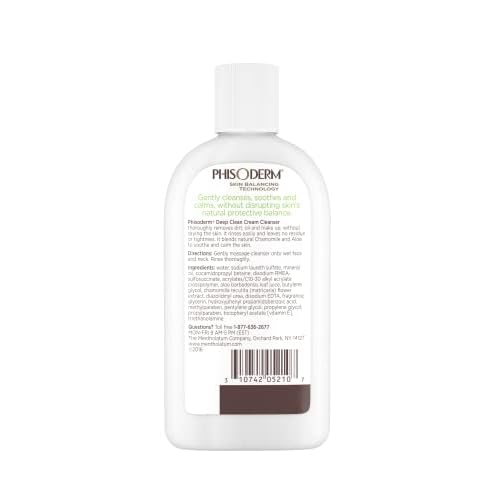 Phisoderm Deep Cleaning Cream Cleanser for Normal to Dry Skin 6 (177 ml) alcohol free soap free dermatologist tested facial wash (Packaging May Vary) (5210), 36 Fl Oz (Pack of 6)