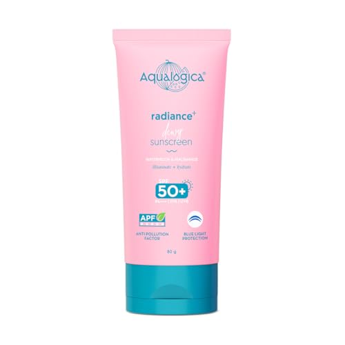 Aqualogica Radiance+ Dewy Face Sunscreen with SPF 50+ & PA+++ | Broad Spectrum Protection & No White Cast | Helps Give Healthy Skin with Watermelon & Niacinamide | 2.82 Oz/80g
