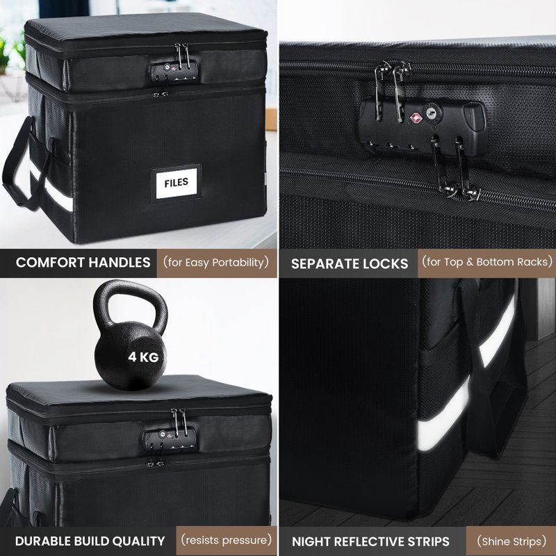 Fireproof Water-Resistant Document Storage Box with Lock and Multi-Pockets