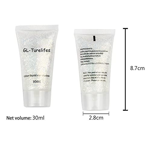 GL-Turelifes 30ml Sequins Chunky Glitter Liquid Eyeshadow Glitter Body Gel Festival Glitter Cosmetic Face Hair Nails Makeup Long Lasting Sparkling Easy to Apply, Easy to Remove (#07 Gold)