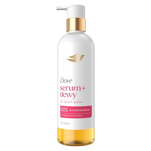 Dove Shower Oil Body Wash Serum + Dewy with Coconut & Geranium Oil, Hydrating Cleanser for Soft Skin, 15.3 fl oz