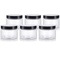 12 oz Clear PET Plastic Refillable Low Profile Jar with Black Smooth Lids (6 pack)