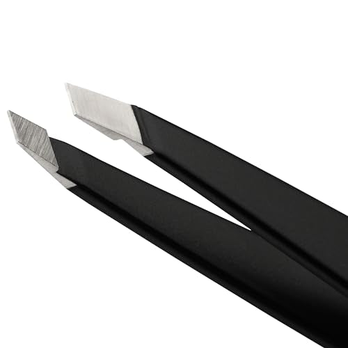 Tweezerman Black Stainless Steel Slant Tweezer - Eyebrow Tweezers for Women and Men