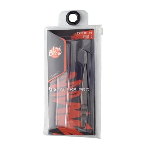 STALEKS PRO Eyelash Tweezers, Silver, Ergonomic, Stainless Steel