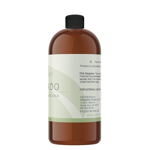 Avocado Oil - Pure, Unrefined, Partially Filtered, Non-GMO, Vegan, Fair Trade, Cold Pressed Peel, Bulk Carrier - 32 oz - for Skin, Hair, Nails, Body & More! Hydrating, Nourishing, Moisturizing