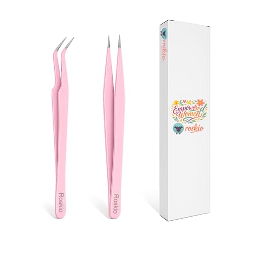 Nail Tweezer, 2pcs Stainless Steel Straight & Curved Nail Art Tweezers for Stickers, Rhinestone, Eyelash Extension, Nail Stickers, Cuticle, Rhinestone Picker Tool