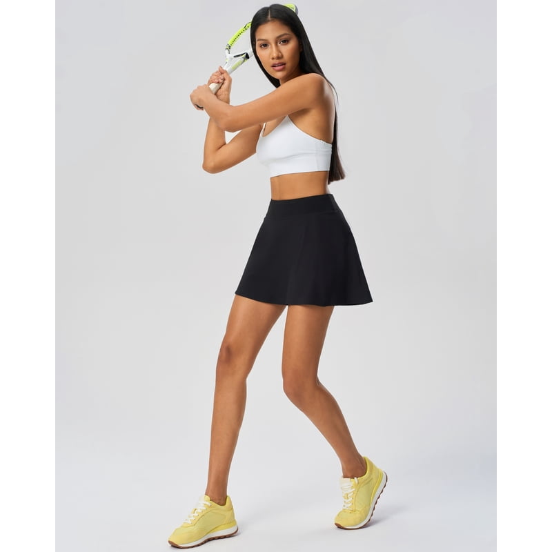 FITOP Women’s A-Line Tennis Skirt with Pockets, High Waisted, S in Black