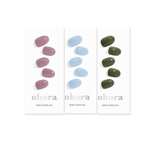 ohora Semi Cured Gel Nail Set of 3 (N Bare Plum & N Cream Sky & N Cream Moss) - Professional Salon-Quality Nail Care