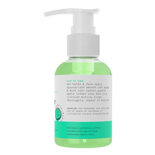 Sapo Cucumber Face Cleanser, Gentle Gel Wash with Aloe, Coconut Oil, Neem + Watercress, Hydrating pH-Balanced Facial Cleanser, 4 oz