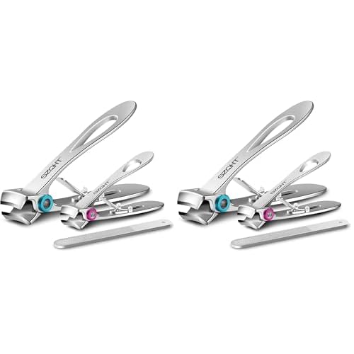SZQHT Extra Wide Jaw Opening Nail Clippers for Thick Nails Cutter for Ingrown Toenail Clippers & Fingernails Manicure Set,Pedicure Kit,Men & Women(Silver) (Pack of 2)