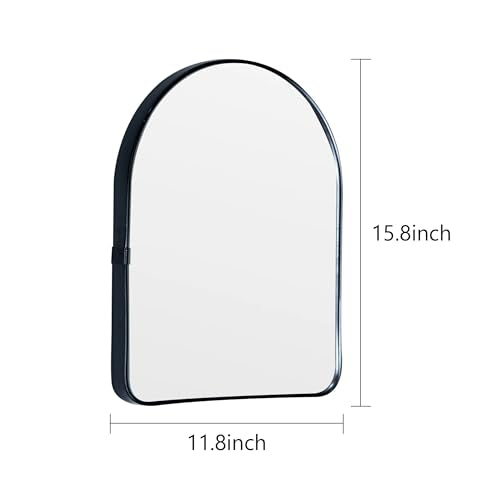 Funly mee Arched Wall Mirror, Wall-Mounted Plastic Mirror, for Bathroom and Vanity (Black, 11.8 x 15.8)