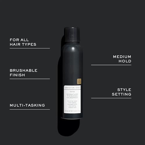 Kristin Ess Hair Refine Signature Finishing Hairspray for Hair Styling - Flexible Hold, Brushable Texture, Style Support for Straight, Textured, Wavy or Curly hair, Vegan, 7.5 oz