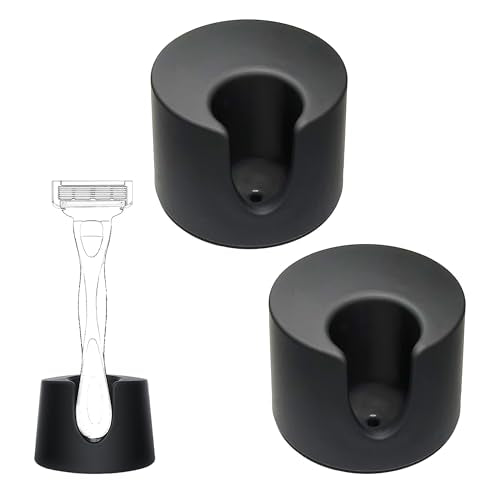 2 Pcs Razor Holder Stand Compatible With Gillette Razor,Safety Razor Alloy Stand For Men,Shaver Organizer Holders Keep Razor Straight,Drain Shaving Base For Bathroom Countertops Accessory,Black