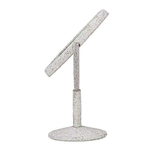 TISHAA Bling Makeup Vanity Mirror - Luxury Stand Double Sided Mirror Crystal Rhinestone Portable Desk Bathroom Bedroom (2X Magnification)