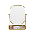 360 Degrees Rotating Metal Makeup Mirror with Storage, Vanity Mirror for Desk, Bathroom, Bedroom, Dressing Table (Gold)