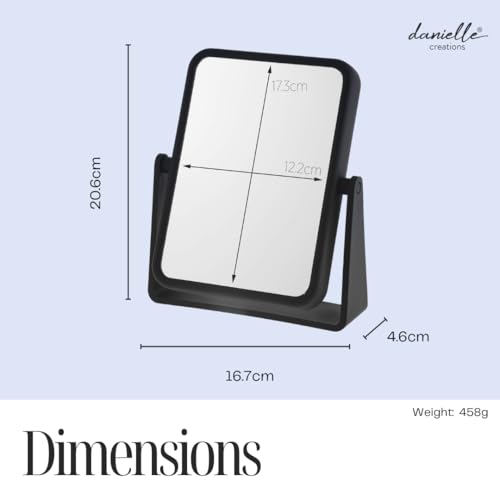 Danielle Creations Rectangle Soft Touch Vanity Mirror, Black, 1x/7x Magnifying Makeup Mirror with Stand, Portable Tabletop Bathroom or Desk Mirror