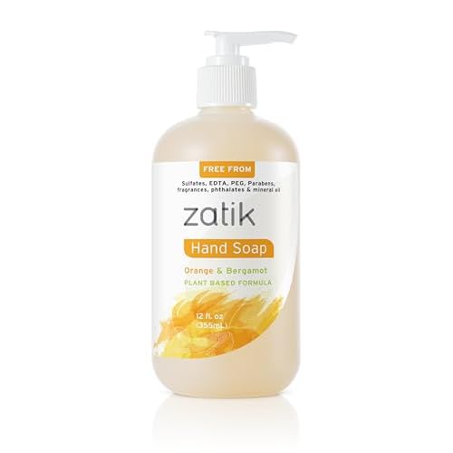 Zatik Naturals - Liquid Hand Soap with Orange & Bergamot, Moisturizing Handwash, Grey Water Safe, 12 fl oz (Pack of 6)