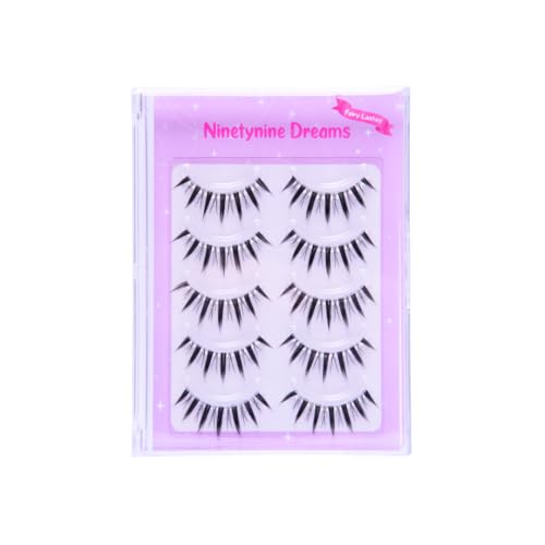 Ninetynine Dreams 5 Pairs Fairy Strip Lashes Cosplay Anime Dramatic Eyelashes 8-13mm C++ Curl Beginner Friendly Lightweight & Reusable Lash Waterproof Spiky Eyelashes Thin Comfortable Band