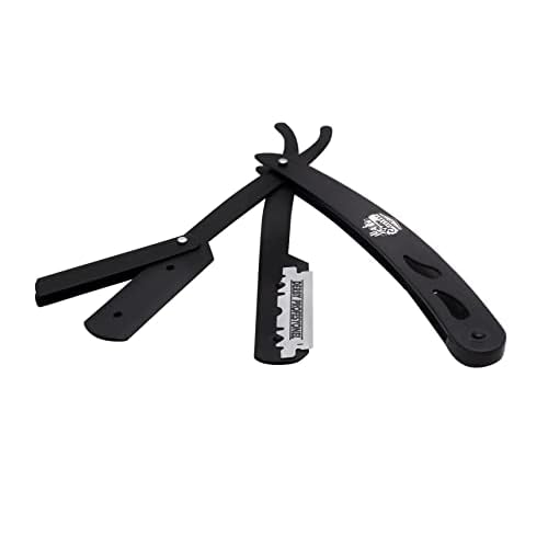 the shave factory Straight Edge Razor Kit - with Single Stainless Steel razors for men from (Black / 300 Derby Blades)
