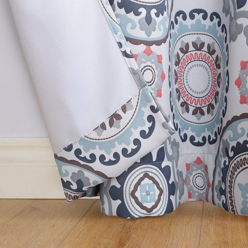 Blackout Curtain Panel with Medallion Print - Global Shade, Energy Efficient, Noise Reducing, Grommet Top