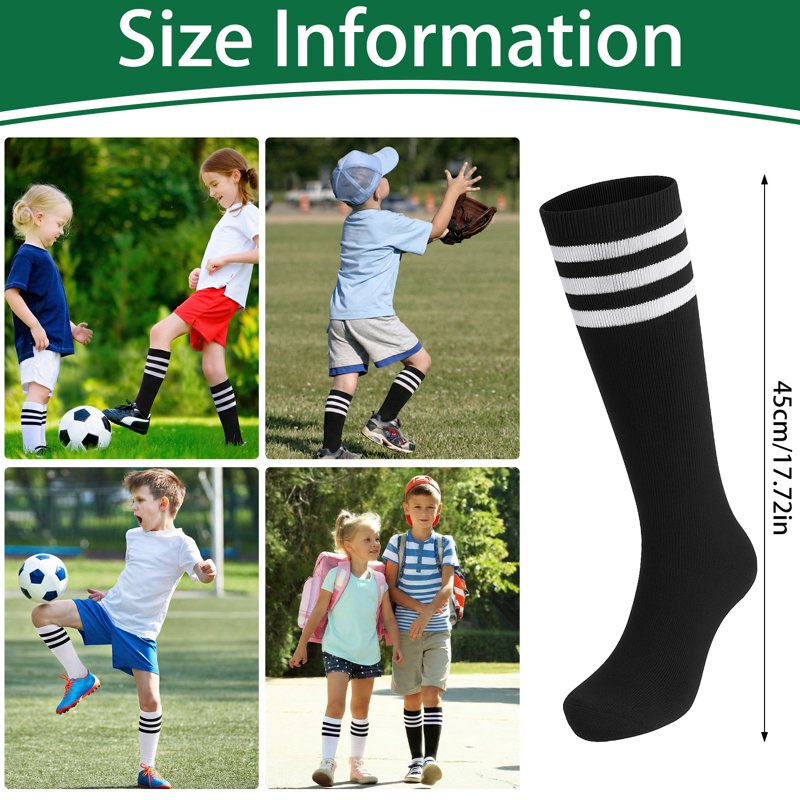Kids Soccer Socks 6 Pairs Breathable Baseball Socks for Boys & Girls - 6-9 Years (Black, White) Variation of THIS listing