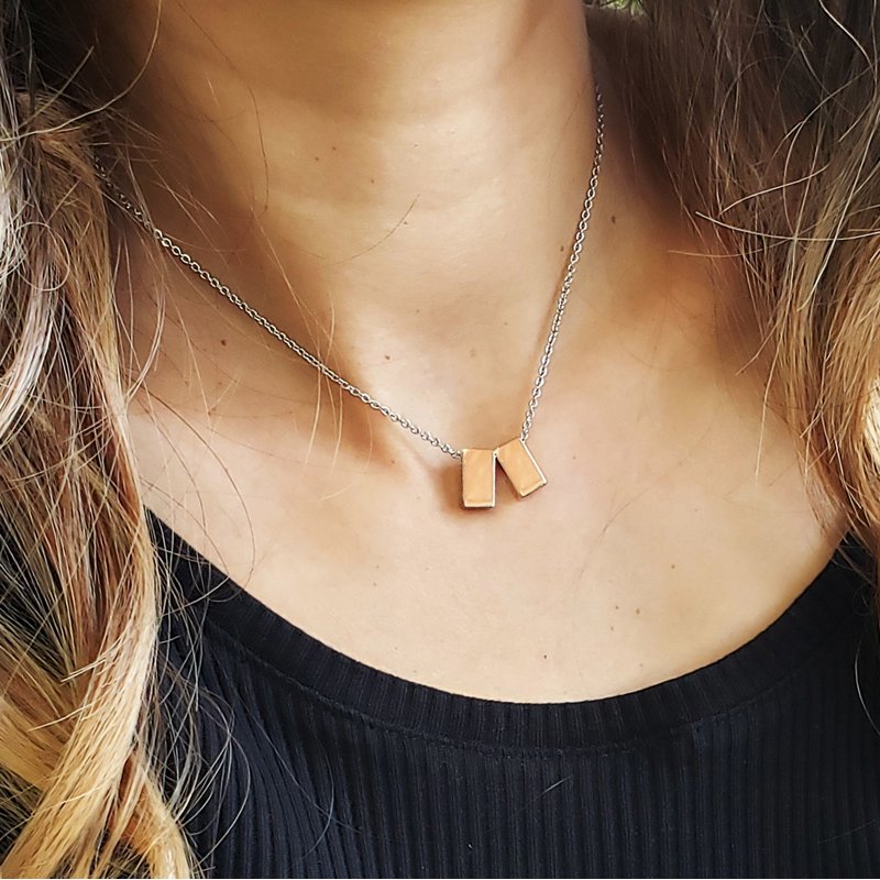 Rose Gold Cube Necklace Gift for Mom - Mothers Day Birthday Jewelry Set