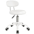 Rolling Stool with Wheels Swivel Stool with Back Height Adjustable Chair PU Leather Rolling Chair Ideal for SPA Salon Home Office Drafting Work (White)