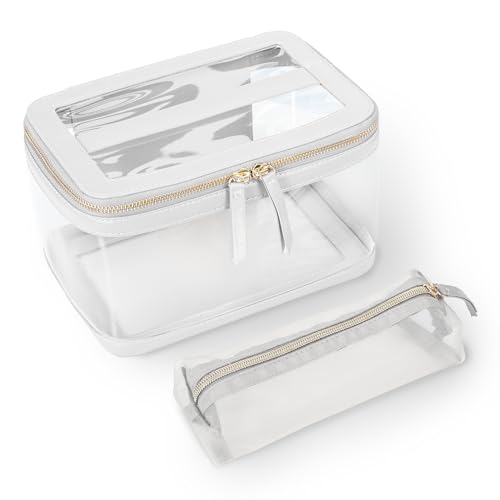 Large Clear Transparent Cosmetic Toiletries Travel Organizer with Makeup Brush Bag Travel Toiletry Bag for Women Train Case