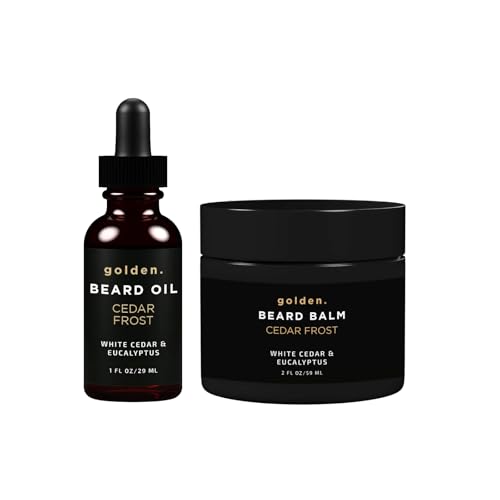 Golden Grooming Beard Bundle for Black Men | Natural Beard Growth Kit with Shea Butter (Regular, Cedar Frost)