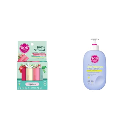 eos 100% Natural & Organic Lip Balm Sticks- Strawberry Sorbet, Vanilla Bean & Shea Better Body Lotion- Vanilla Cashmere, 24-Hour Moisture Skin Care, Lightweight & Non-Greasy
