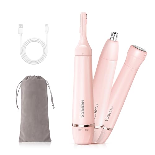 Nose Hair Trimmer for Women, 3in1 Electric Eyebrow Trimmer Waterproof Facial Hair Removal Rechargeable Hair Shaver Razor for Nose Ear Eyebrow Peach-Fuzz Lips Chin FT3001 Pink (Pink)