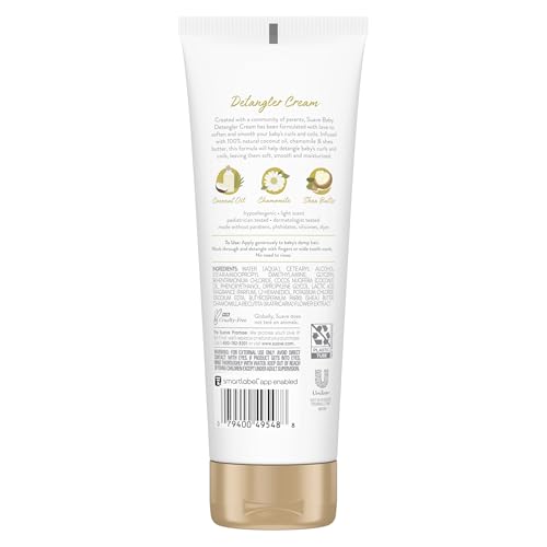 Suave Baby Detangler Cream for Curly, Coily Hair, with 100% Natural Coconut Oil, Chamomile & Shea Butter No Parabens, Silicones, Dyes 6.8 OZ