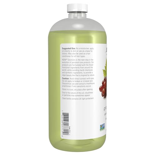 NOW Solutions, Grapeseed Oil, Skin Care for Sensitive Skin, Light Silky Moisturizer for All Skin Types, 32-Ounce