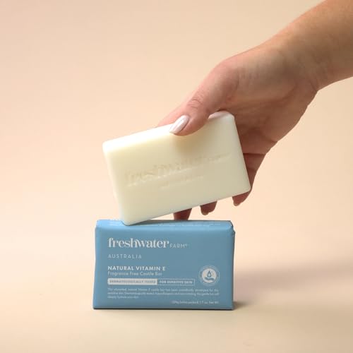 Freshwater Farm Australia Soothing Castile Natural Body Bar/Soap Bar for Women/Men- Moisturising Natural Vitamin E Soap. Nourishing Essential Oils For Dry, Sensitive Skin-200g x 8 Pack