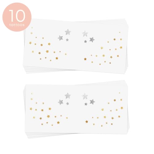STARRY FRECKLES Set of 10 Premium Waterproof Metallic Foil Temporary Flash Tattoos - Party Favors, Temporary Tattoos, Freckles, Star Tattoos, Face Jewels