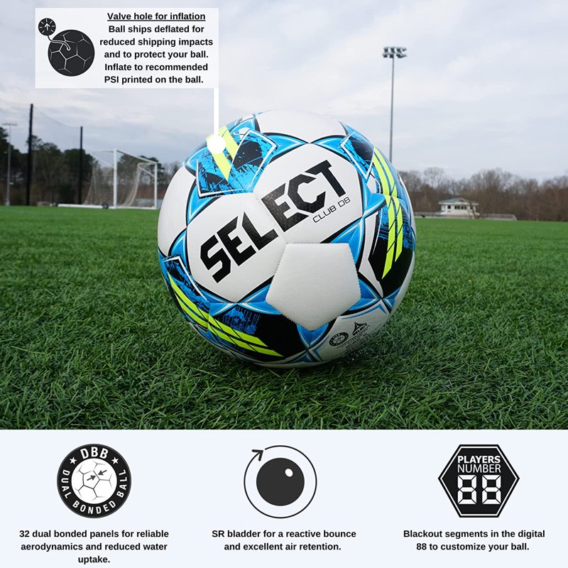 Select Club DB V22 Soccer Ball - White with Blue, 4