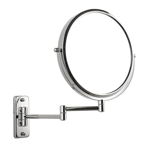 8¡± Wall Mounted Makeup Mirror - 1X/10X Double Sided Magnifying Bathroom Mirror, 360¡Æ Swivel Extendable Vanity Shaving Mirror with Adjustable Arm for Bathroom, Chrome£¨No Light£©