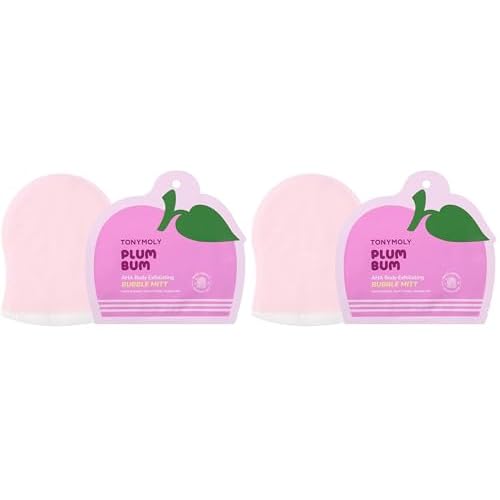 TONYMOLY Plum Bum AHA Exfoliating Bubble Mitt ? Single-Use Korean Body Scrub with Glycolic Acid, Peptides & Plum Extract for Smooth, Refreshed Skin ? 1.2 oz (Pack of 2)