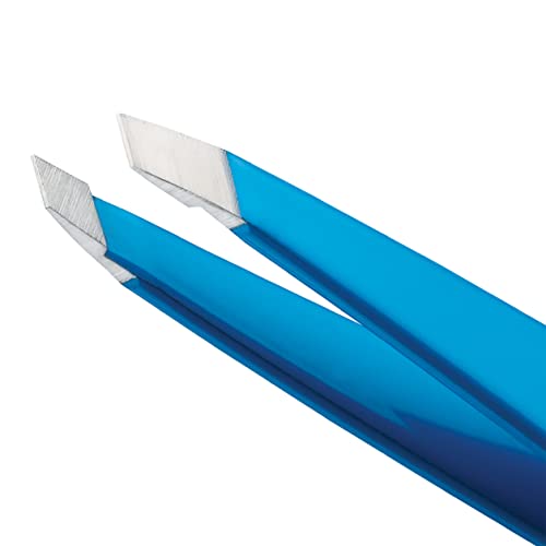 Tweezerman Stainless Steel Slant Tweezer - Eyebrow Tweezers for Women and Men (Blue Jewel)