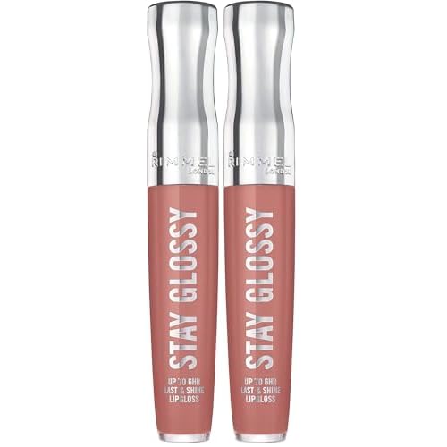 Rimmel Stay Glossy Lip Gloss - Non-Sticky and Lightweight Formula for Lip Color and Shine - 133 Bare Minimum, .18oz (Pack of 2)