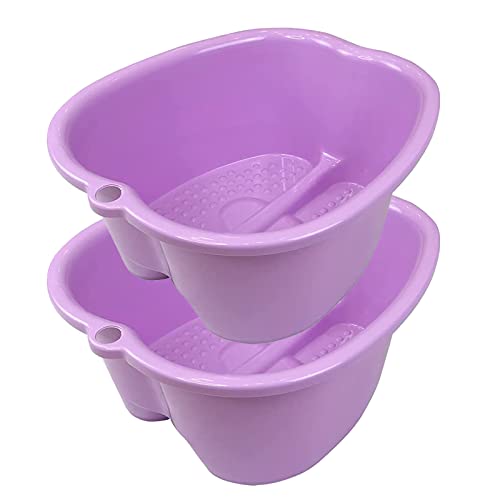 Extra-Large Foot Bath Soak Tub 2-Pack ? Durable Massage Basins for Home Relaxation, Fits Large Feet, Non-Slip Base Purple/Purple
