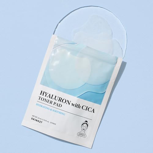Hyaluron with Cica Toner Pad | Korean Facial Sheets with 6 Types of Hyaluronic Acid and Centella Asiatica | Deep Hydration and Soothing Care | 10 Pads x 5 Pack