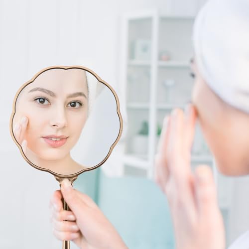 Hand Mirror, Handheld Mirror with Hummingbird Embossed Patterns, Elegant Metal Hand Craft Makeup Mirror, Beautiful Gift Value, Compact and Portable (Hummingbird Gold)