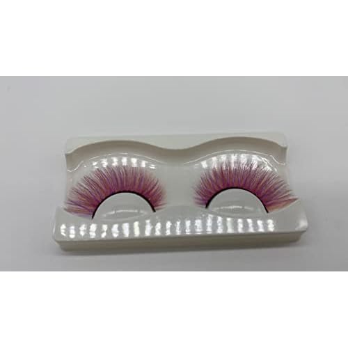 Alluring Synthetick Mink Lashes Reusable 3D Strip False Eyelashes Hand-made Cat-Eye, Fun Color Lashes - DARK PINK mixed w/Purple/Orange
