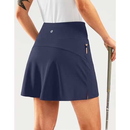 SANTINY 16" Golf Skorts Skirts for Women Zipper Pockets Women's High Waisted Tennis Skirt Athletic Skort
