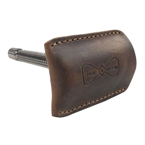 Hide & Groom, Set of 4 Double Edge Safety Razor Head Protective Sheath for Groomsmen, Shaving Travel Cover, Full Grain Leather, Handmade, Bourbon Brown