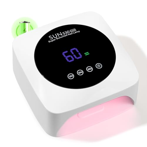 UV Nail Lamp 96W Rechargeable LED Gel Curing Lamp, Cordless Nail Dryer Gel Polish Light with Large LCD Display, with 3 Timer Setting Auto Sensor for Salon and Home (White)