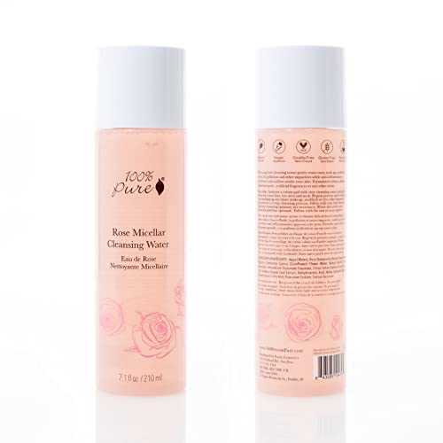 100% PURE Rose Micellar Cleansing Water, Hydrating Makeup Remover, Daily Skin Care for All Skin Types, Soothing Micellar Water, Natural Skin Care - 7.1 Fl Oz