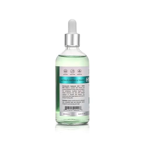 Dermatouch Hyaluronic Acid Serum With Peptides, Rose Extract, and Vitamin C, A, & E, Daily Herbal Face Serum With Vitamins and Antioxidants, Clean Skin Care, Vegan, Non GMO, Made in USA, 3.3 Fl Oz