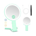 MIYADIVA Magnifying Mirror with Light, Double Sided 30X/1X Lighted Travel Makeup Mirror with Magnification, 3 Color Lighting, Dimmable Touch Screen, Adjustable & Foldable Hand Mirror (Green)